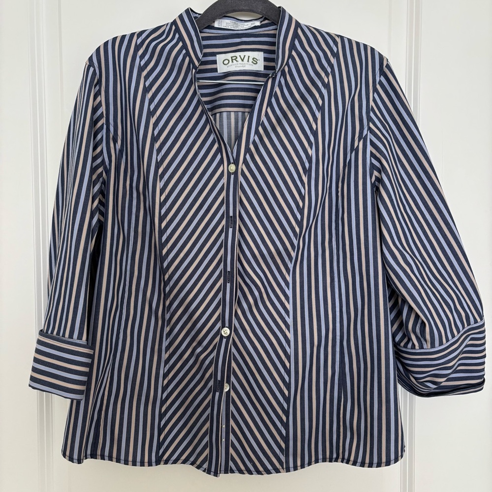 Orvis Navy and White Striped Shirt